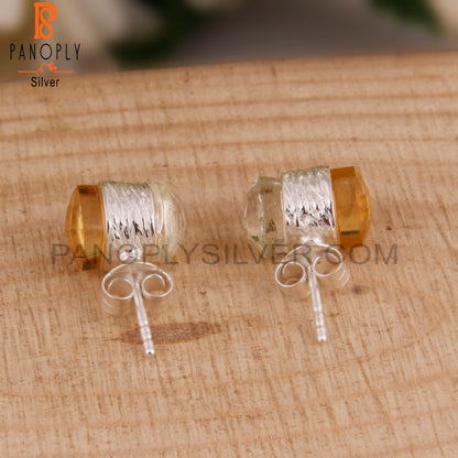 Citrine & Crystal Quartz Taper Shape 925 Silver Stud Earrings