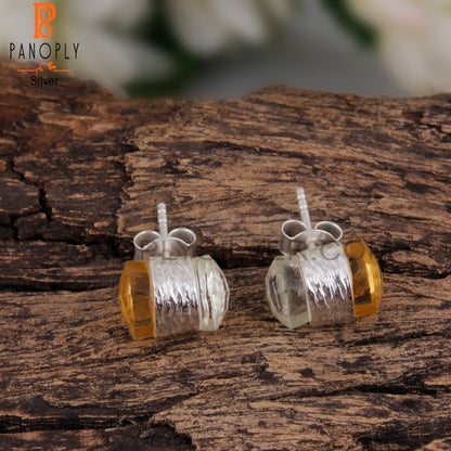 Citrine & Crystal Quartz Taper Shape 925 Silver Stud Earrings