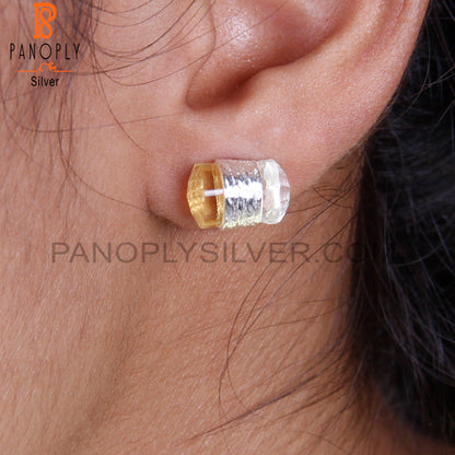 Citrine & Crystal Quartz Taper Shape 925 Silver Stud Earrings