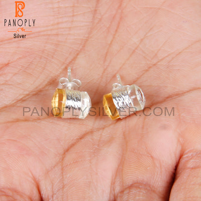 Citrine & Crystal Quartz Taper Shape 925 Silver Stud Earrings