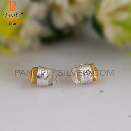 Citrine & Crystal Quartz Taper Shape 925 Silver Stud Earrings