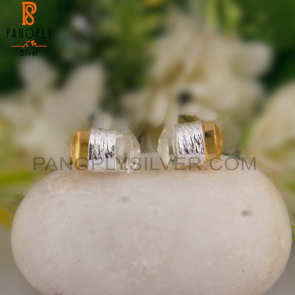 Citrine & Crystal Quartz Taper Shape 925 Silver Stud Earrings