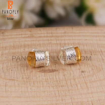 Citrine & Crystal Quartz Taper Shape 925 Silver Stud Earrings
