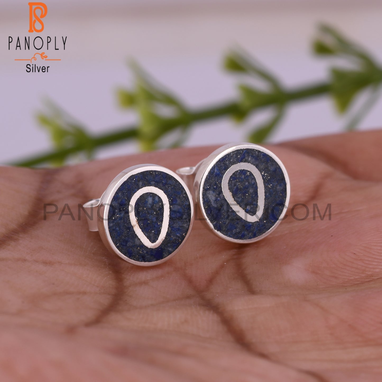 Lapis Inlay 925 Sterling Silver Earrings