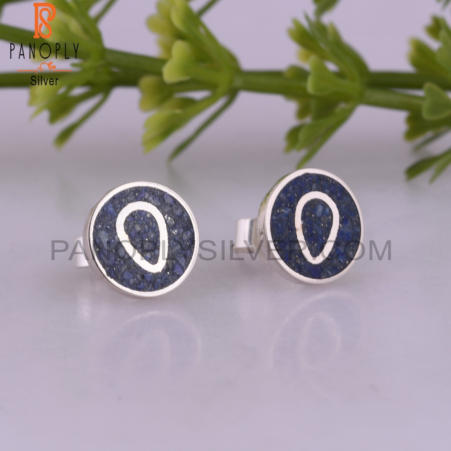Lapis Inlay 925 Sterling Silver Earrings