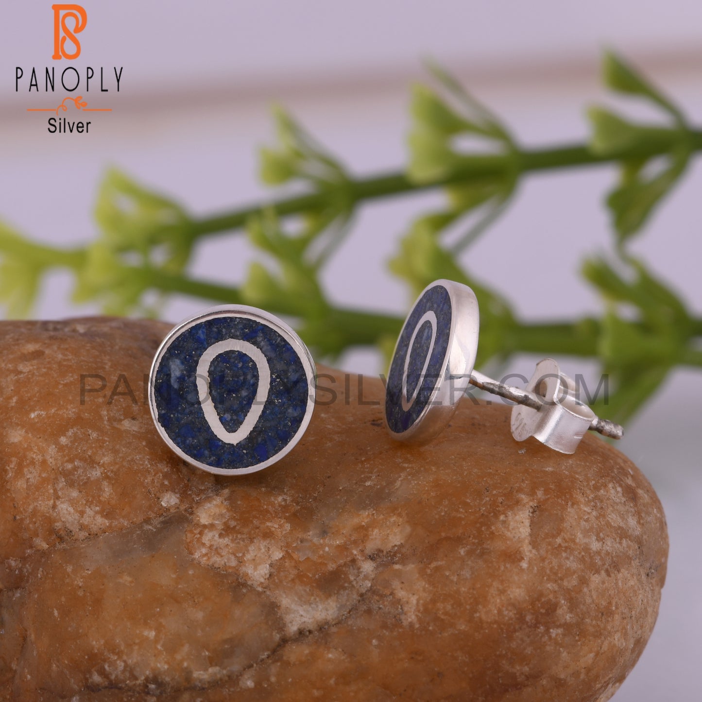 Lapis Inlay 925 Sterling Silver Earrings