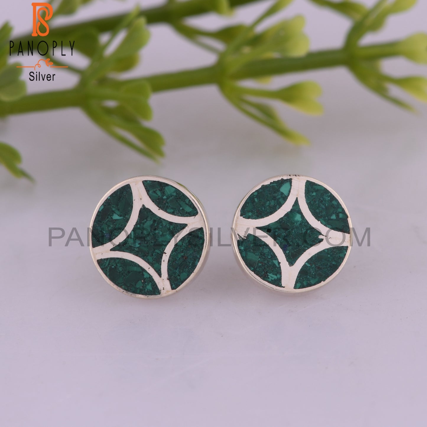 Inlay Malachite 925 Sterling Silver Earrings