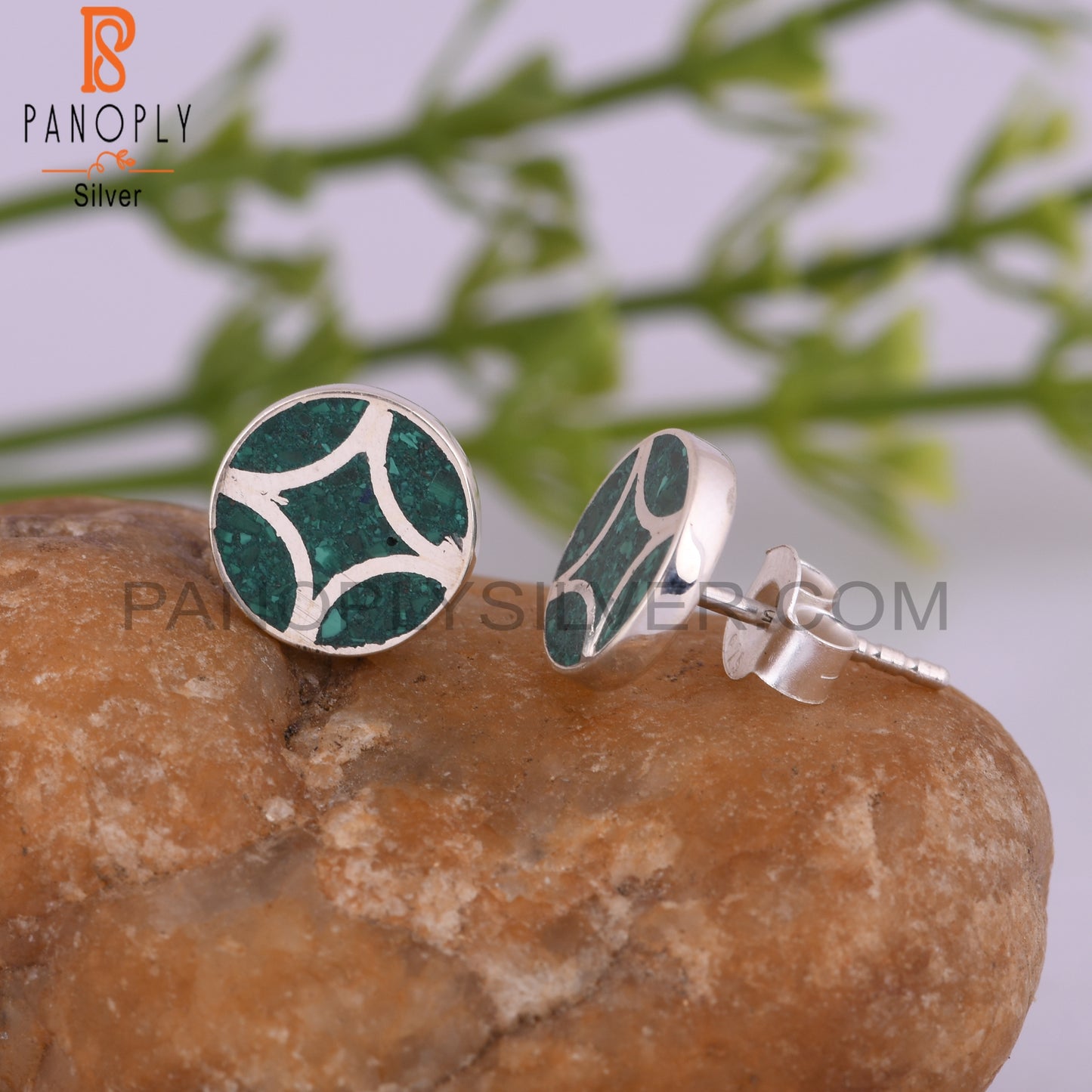 Inlay Malachite 925 Sterling Silver Earrings