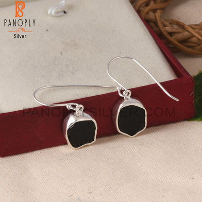 Black Obsidian Rough 925 Sterling Silver Wire Dangle Earrings