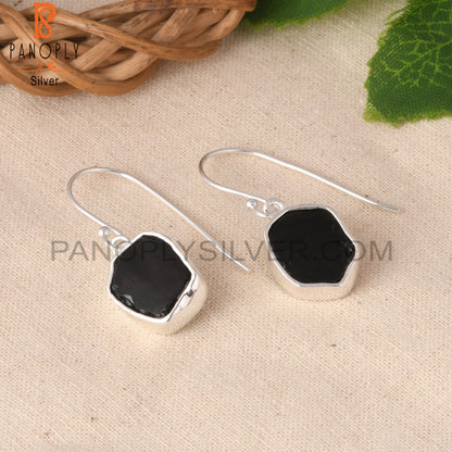 Black Obsidian Rough 925 Sterling Silver Wire Dangle Earrings