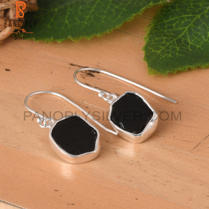 Black Obsidian Rough 925 Sterling Silver Wire Dangle Earrings