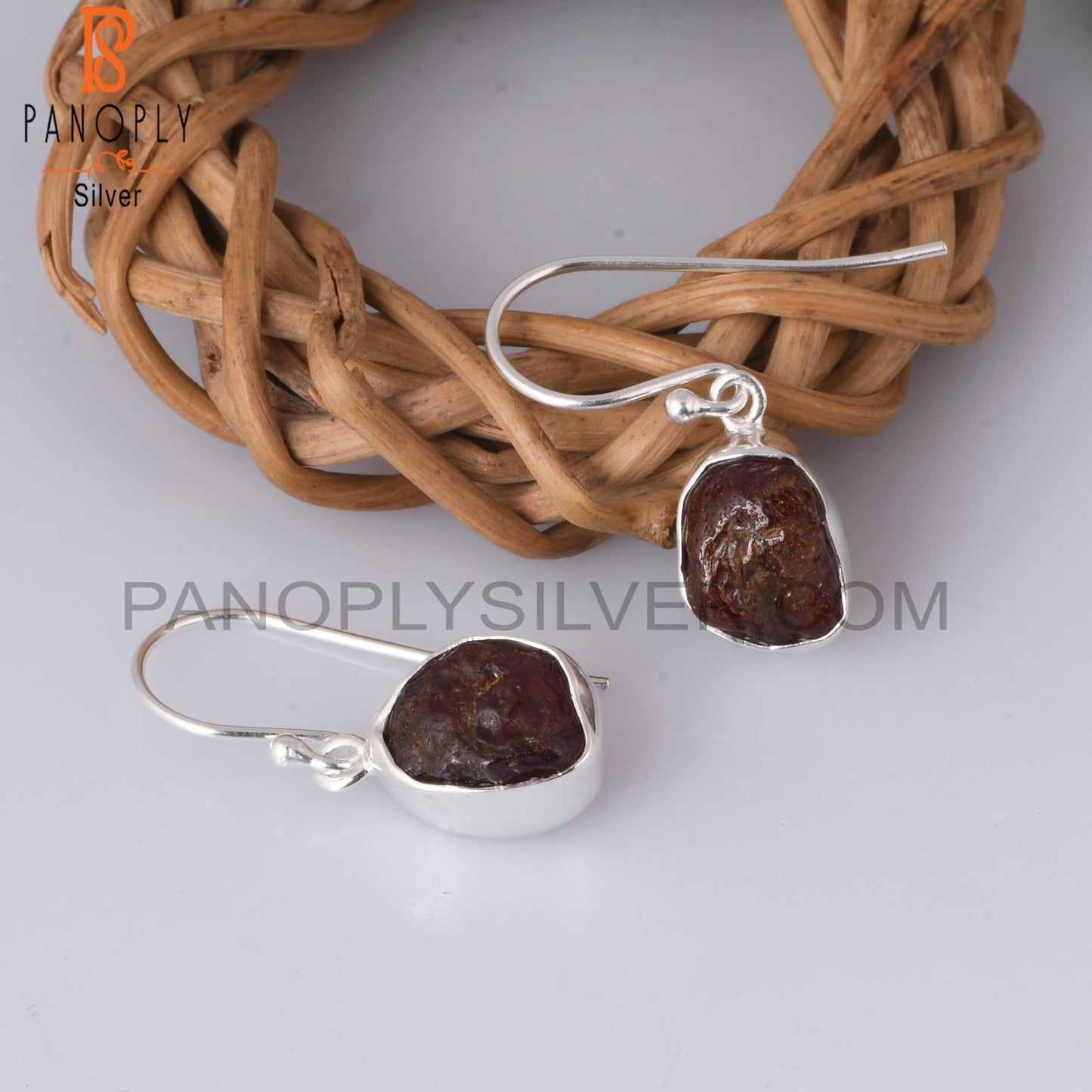 Garnet Rough 925 Sterling Silver Drops Earring