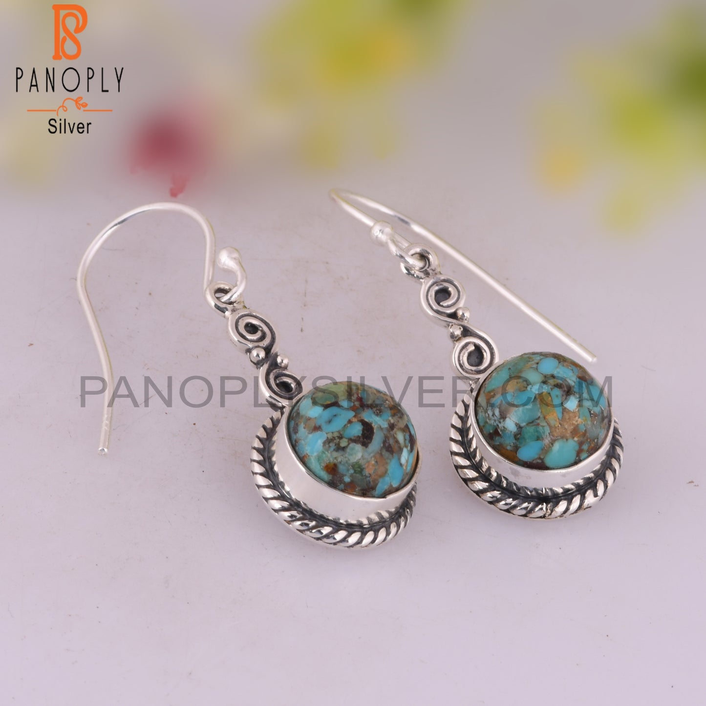 Boulder Turquoise Round 925 Sterling Silver Earrings
