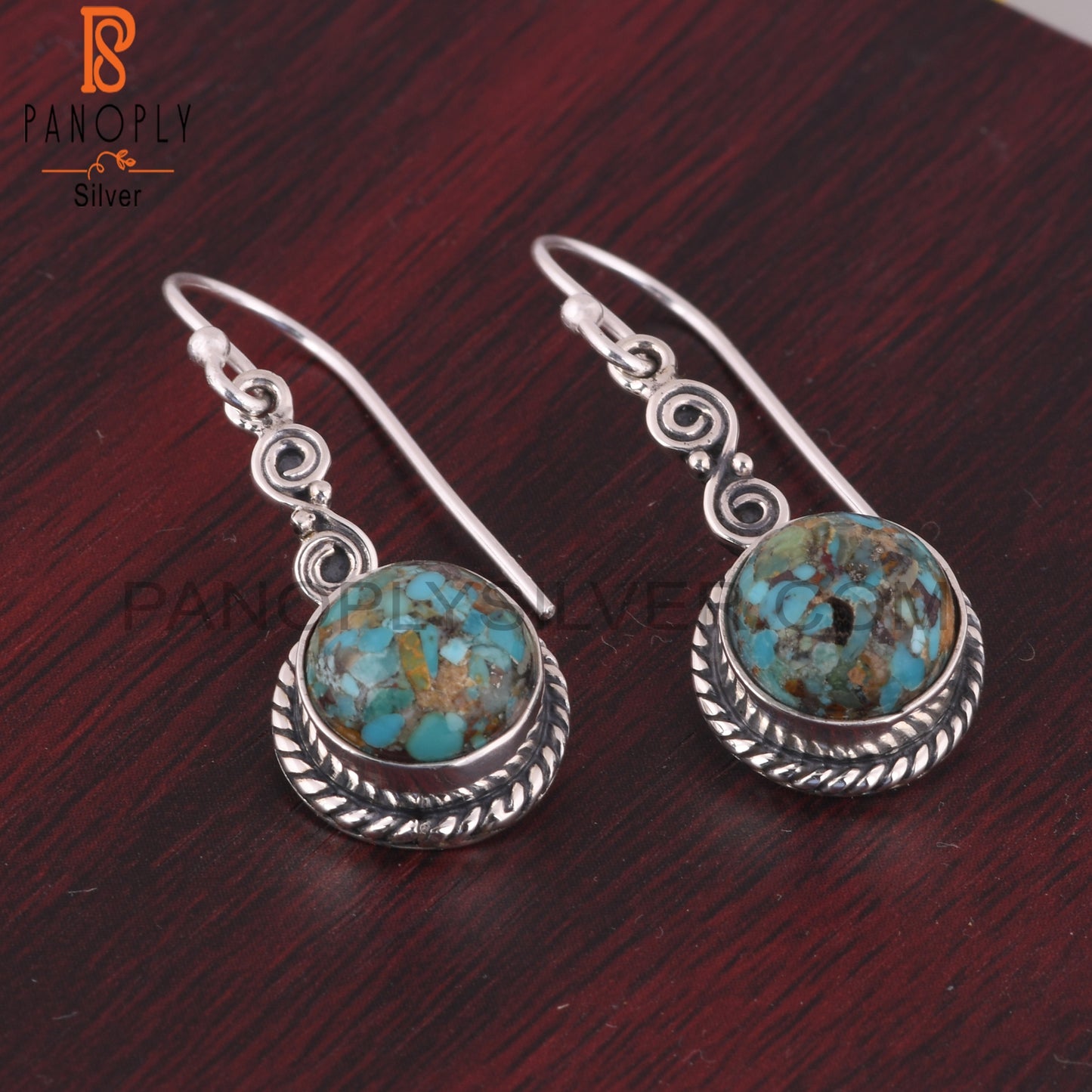 Boulder Turquoise Round 925 Sterling Silver Earrings