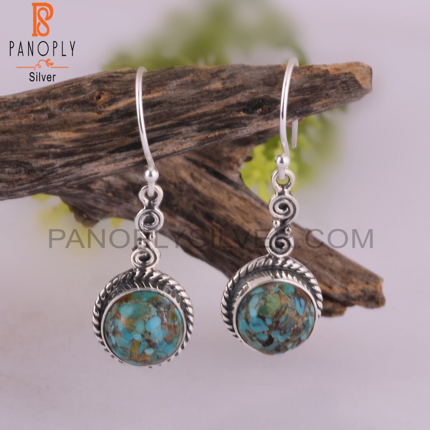 Boulder Turquoise Round 925 Sterling Silver Earrings
