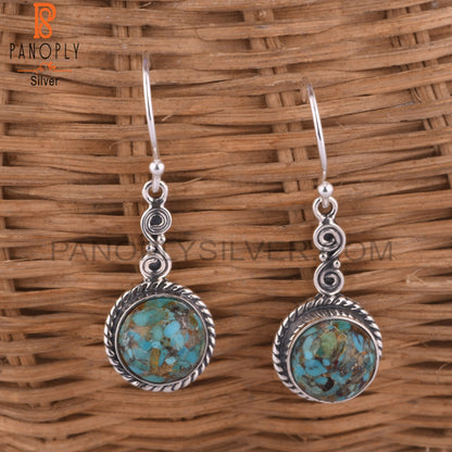 Boulder Turquoise Round 925 Sterling Silver Earrings