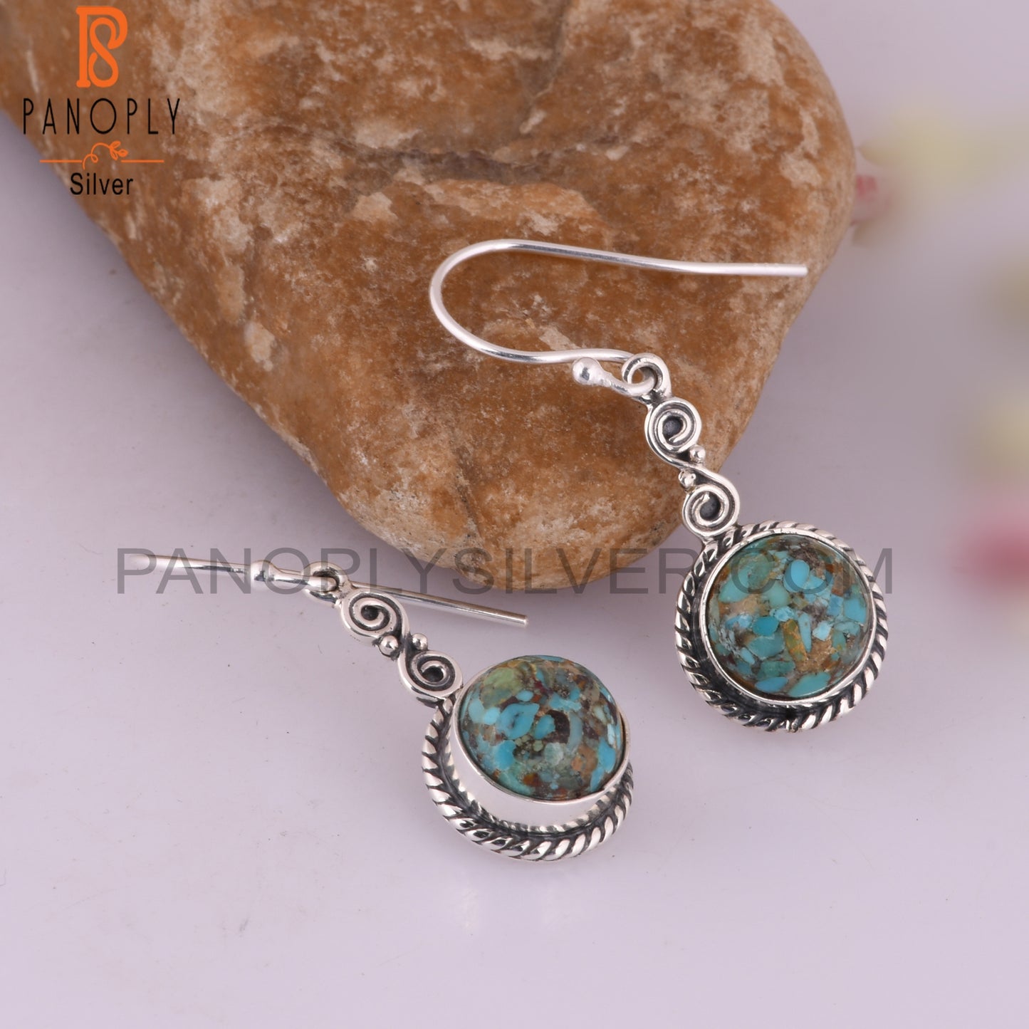 Boulder Turquoise Round 925 Sterling Silver Earrings