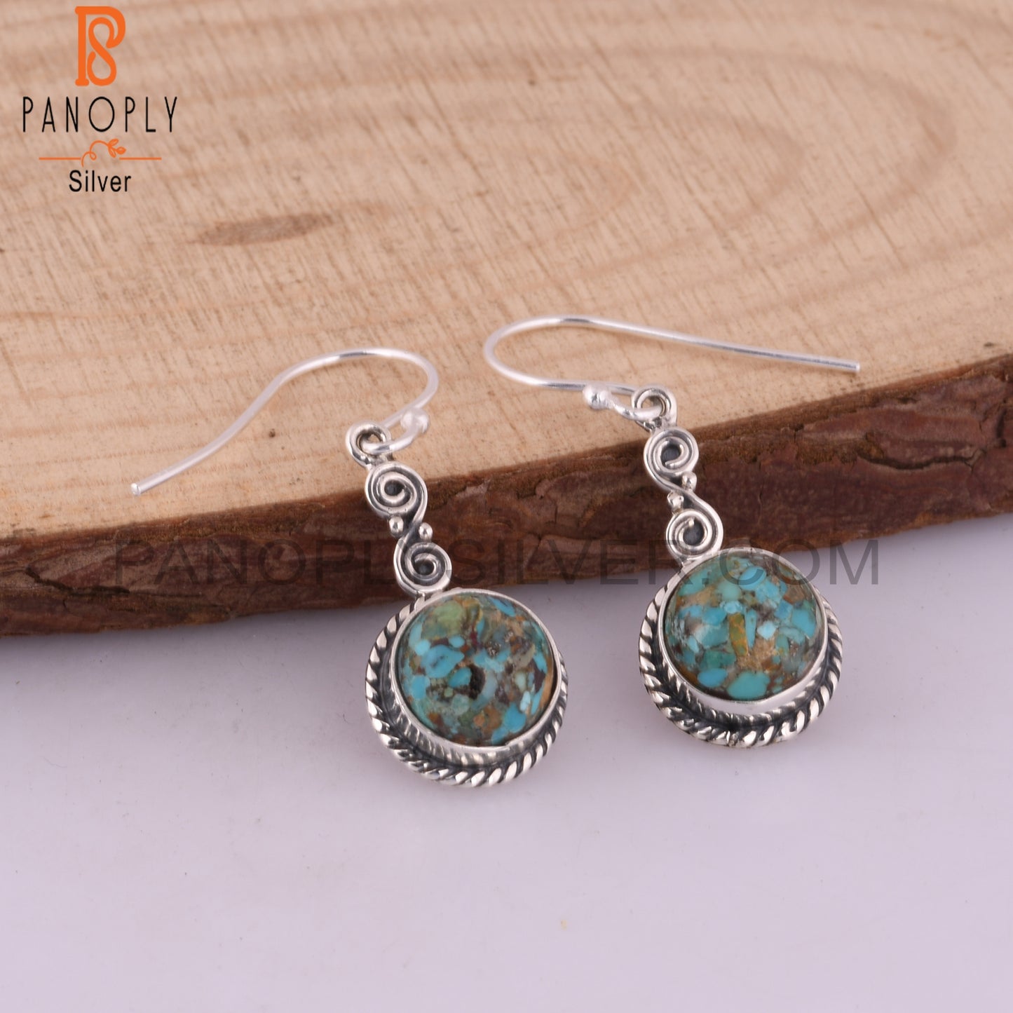 Boulder Turquoise Round 925 Sterling Silver Earrings