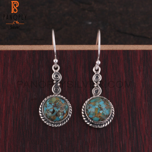 Boulder Turquoise Round 925 Sterling Silver Earrings