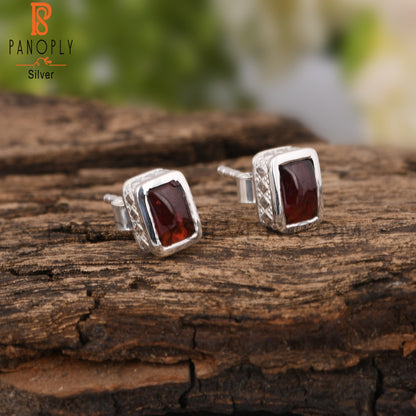 Garnet Beguette Shape 925 Sterling Silver Earrings