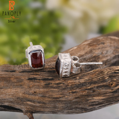 Garnet Beguette Shape 925 Sterling Silver Earrings