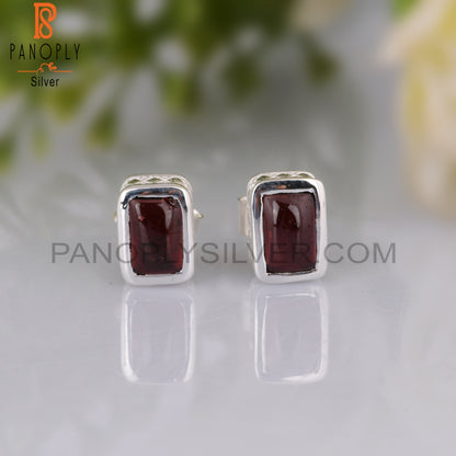 Garnet Beguette Shape 925 Sterling Silver Earrings