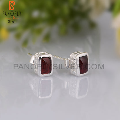 Garnet Beguette Shape 925 Sterling Silver Earrings