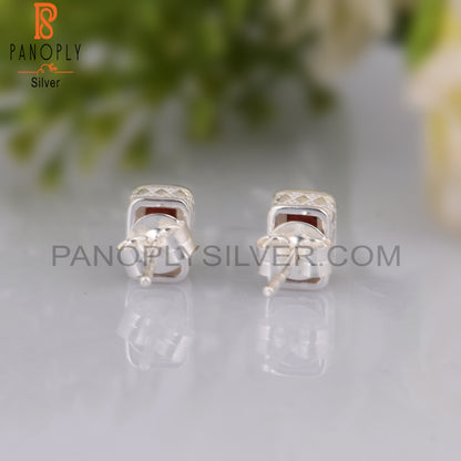 Garnet Beguette Shape 925 Sterling Silver Earrings