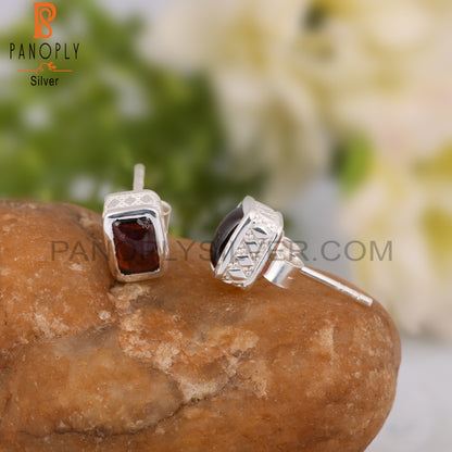 Garnet Beguette Shape 925 Sterling Silver Earrings