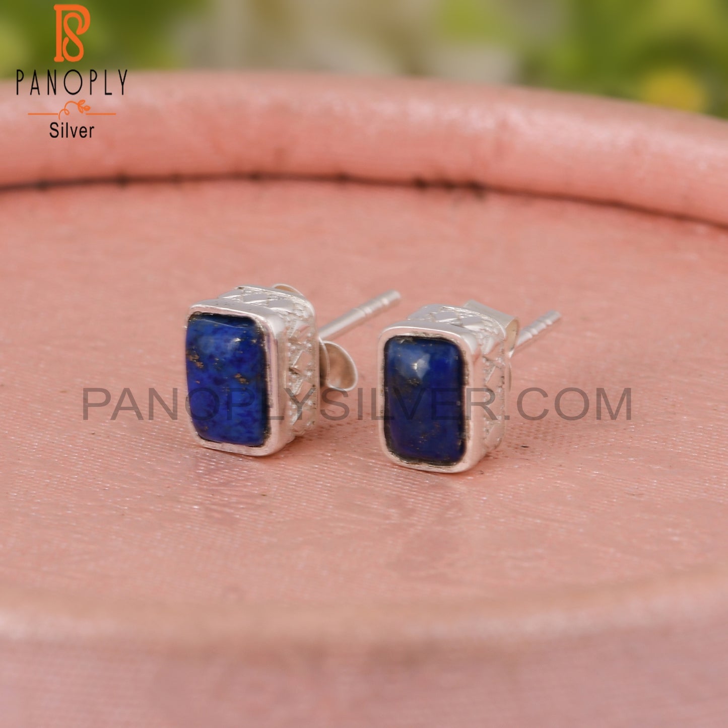 Lapis Beguette Shape 925 Sterling Silver Earrings