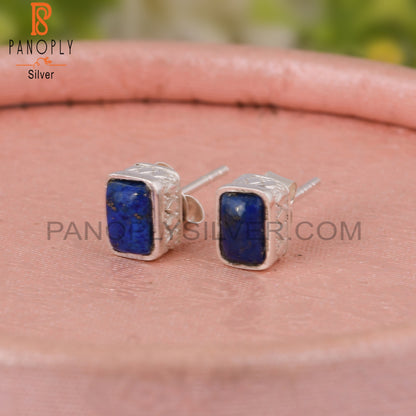 Lapis Beguette Shape 925 Sterling Silver Earrings