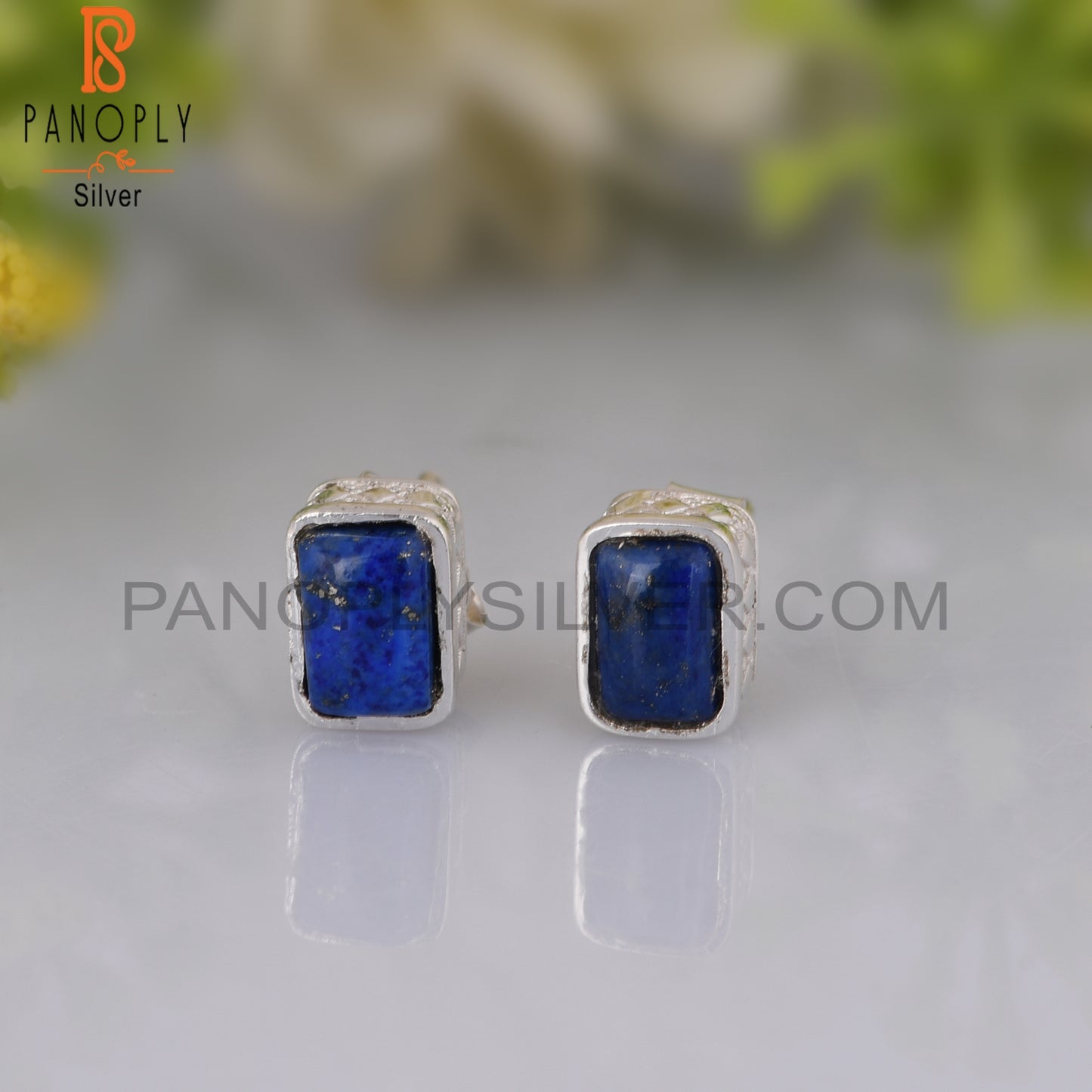 Lapis Beguette Shape 925 Sterling Silver Earrings