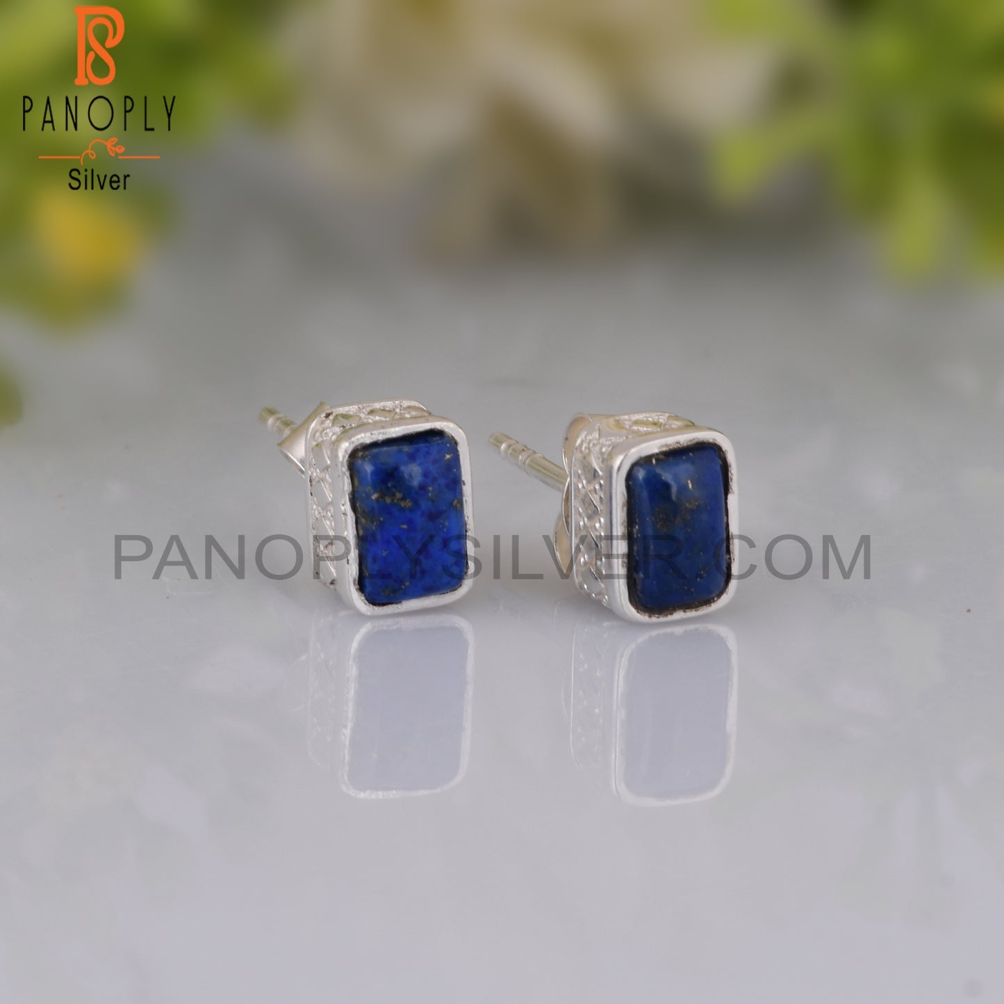 Lapis Beguette Shape 925 Sterling Silver Earrings