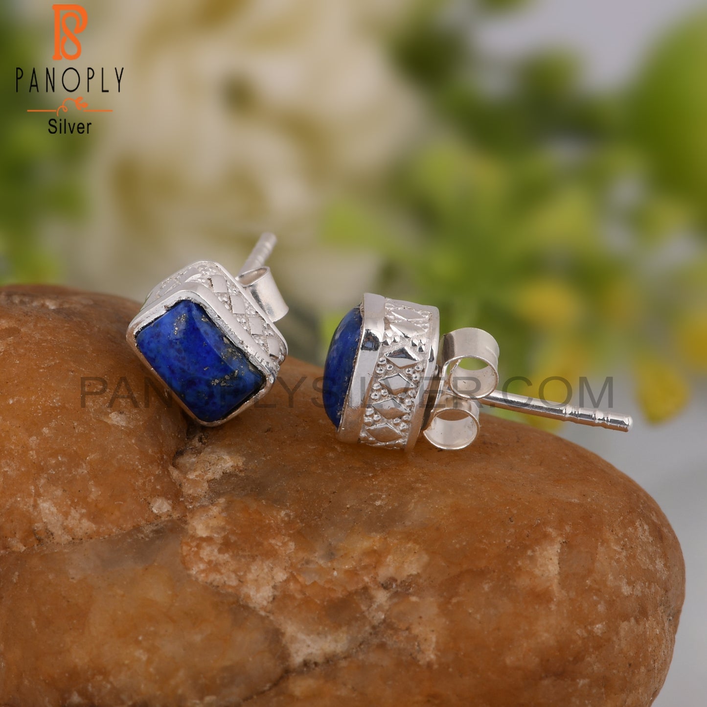 Lapis Beguette Shape 925 Sterling Silver Earrings