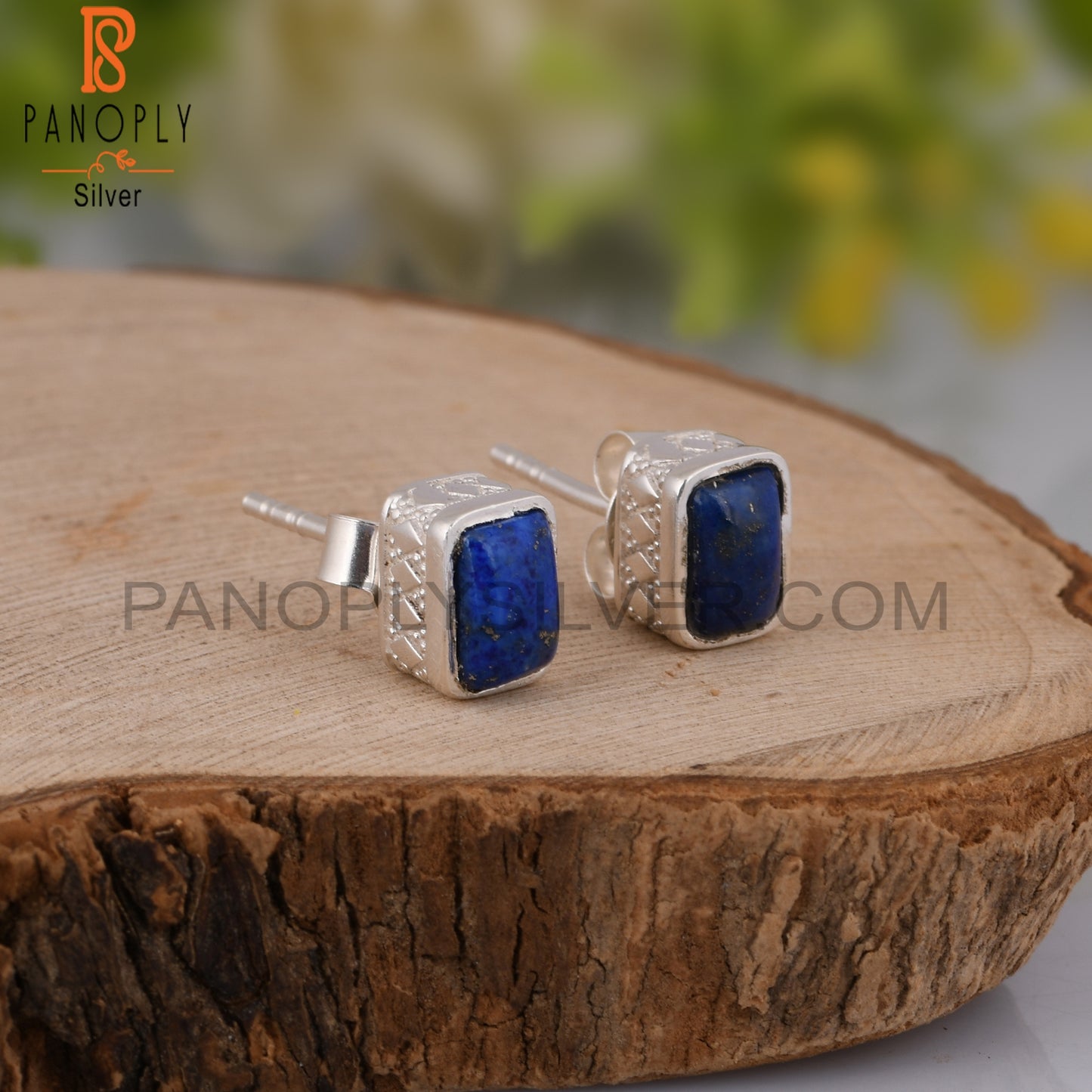 Lapis Beguette Shape 925 Sterling Silver Earrings