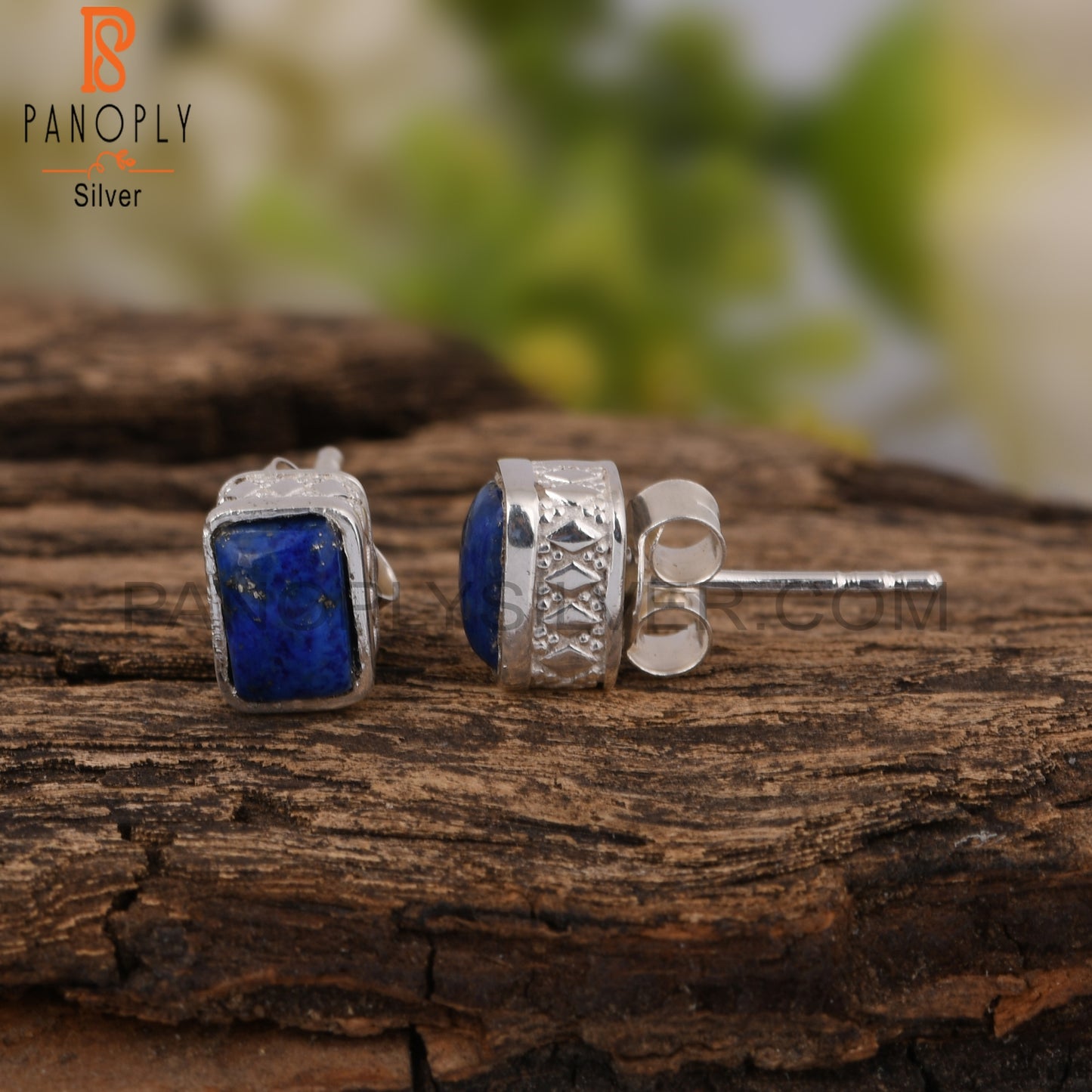 Lapis Beguette Shape 925 Sterling Silver Earrings