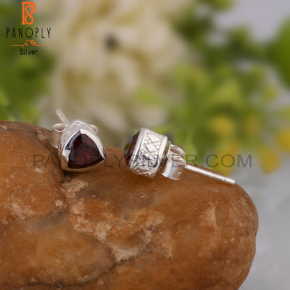 Garnet Trillion Shape 925 Sterling Silver Earrings
