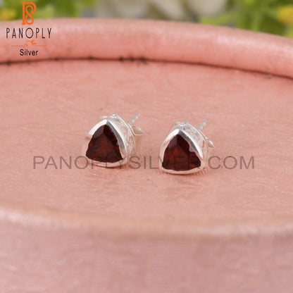 Garnet Trillion Shape 925 Sterling Silver Earrings