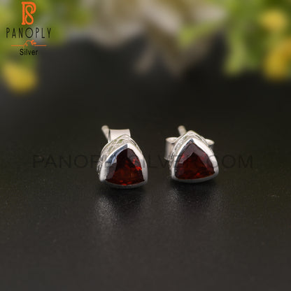 Garnet Trillion Shape 925 Sterling Silver Earrings
