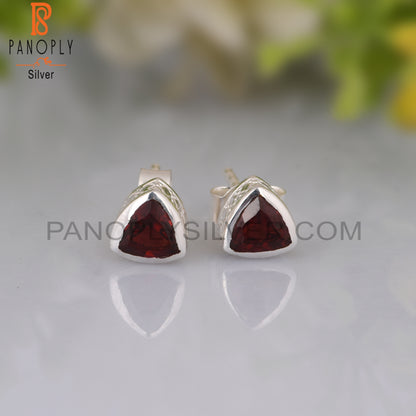 Garnet Trillion Shape 925 Sterling Silver Earrings