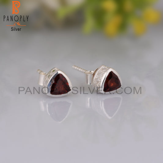 Garnet Trillion Shape 925 Sterling Silver Earrings
