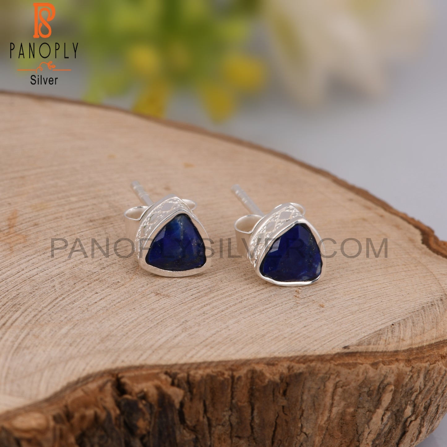 Lapis Trllion Shape 925 Sterling Silver Earrings