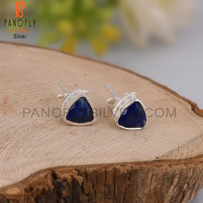 Lapis Trllion Shape 925 Sterling Silver Earrings