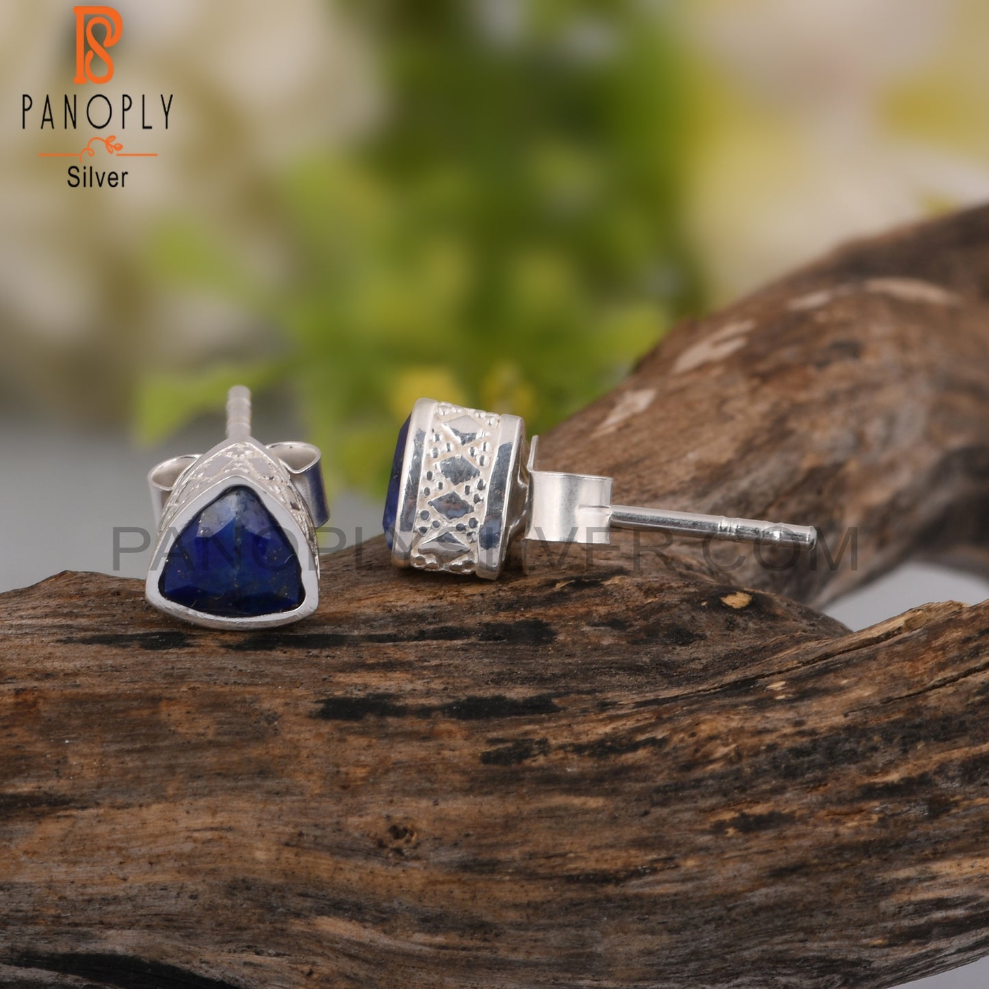 Lapis Trllion Shape 925 Sterling Silver Earrings