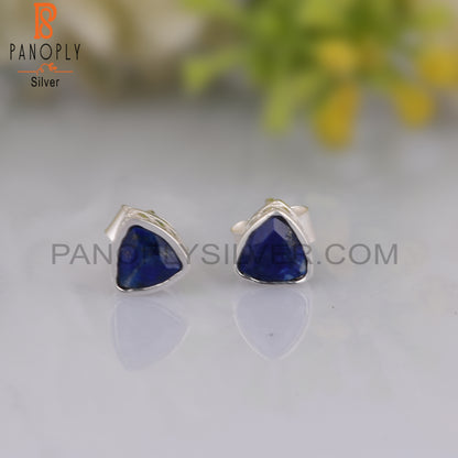 Lapis Trllion Shape 925 Sterling Silver Earrings