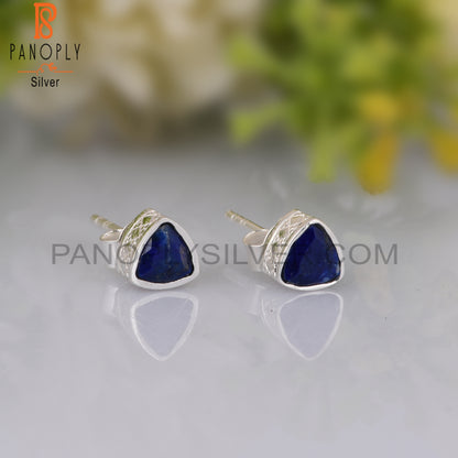 Lapis Trllion Shape 925 Sterling Silver Earrings