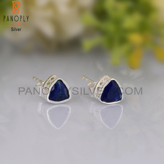 Lapis Trllion Shape 925 Sterling Silver Earrings