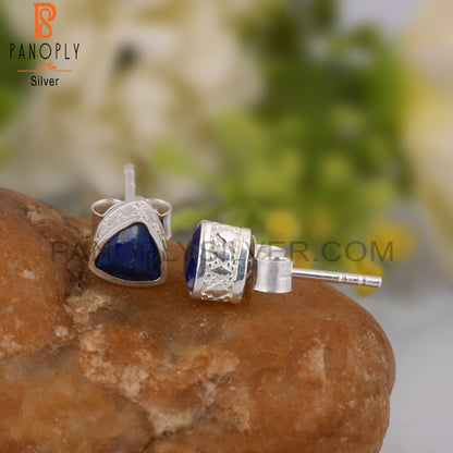 Lapis Trllion Shape 925 Sterling Silver Earrings