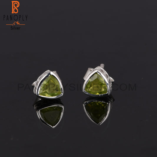 Peridot Trillion Shape 925 Sterling Silver Earrings