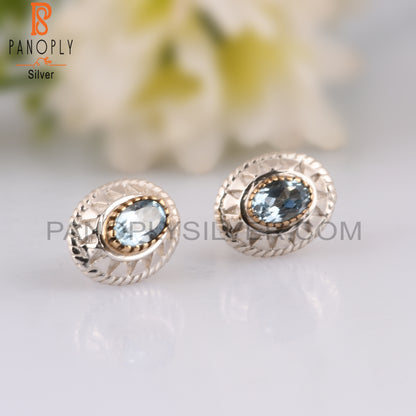 Blue Topaz Oval Shape 925 Sterling Silver Earrings